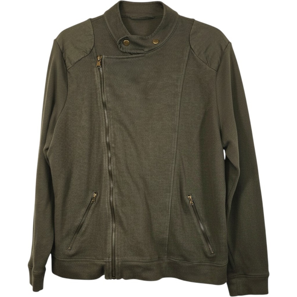 Lauren Ralph Lauren Womens 1X Olive Green Cotton Moto Jacket Asymmetrical Zip